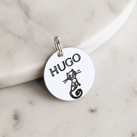 Medalion animale - Medalion personalizat cu nume pentru pisicuta, id tag rotund pentru animale de companie, gravat pe banut din aluminiu