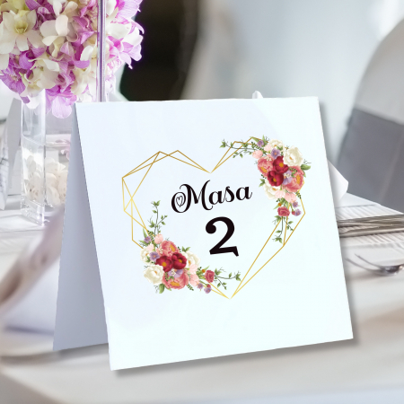 Numere pentru masa pentru nunta, cu flori rosii si auriu [1]