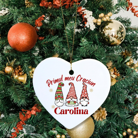 Cadouri pentru Craciun - Ornament inima pentru pom, primul meu Craciun, personalizat cu nume