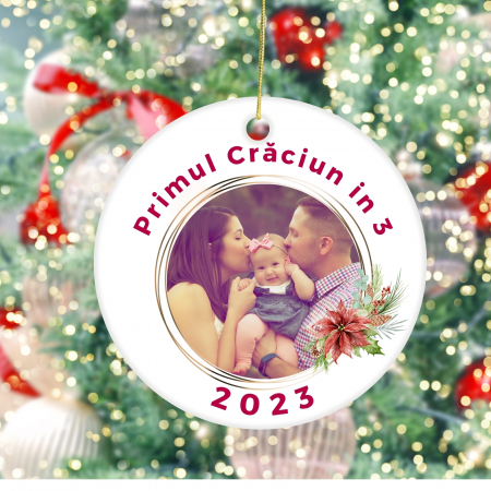 Cadouri pentru Craciun - Ornament pentru pomul de Craciun, personalizat cu foto si Primul Craciun in 3
