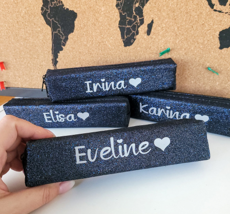 Penar tub personalizat cu nume si ciucuras, albastru glitter [1]