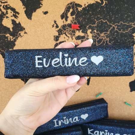 Copii - Penar tub personalizat cu nume si ciucuras, albastru glitter