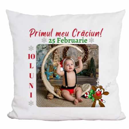 Perna alba personalizata pentru baietel, Primul meu Craciun, cu nume, varsta si fotografie [1]