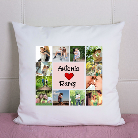 Perna Personalizata - Perna personalizata cu colaj de 12 fotografii si numele cuplului