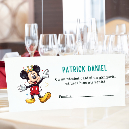 Nunta - Plic de bani pentru botez baietel, cu design Mickey in nuante aqua