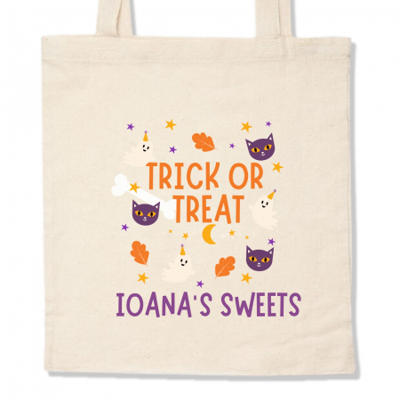 Halloween - Sacosa Halloween Trick or Treat, din bumbac, personalizata cu nume