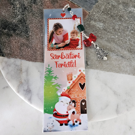 Semn de carte Craciun cu charm, personalizat cu fotografie si mesaj de sarbatori [1]