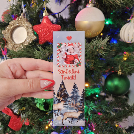 Semn de Carte - Semn de carte Craciun, personalizat cu fotografie si mesaj Sarbatori Fericite