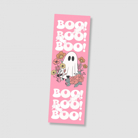 Semn de carte design Halloween cu fantoma, roz [1]