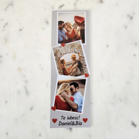 Semn de Carte - Semn de carte personalizat cu 3 fotografii si mesaj de dragoste