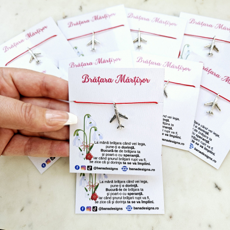 Bratari Martisor - Set 10 Bratari Martisor cu avion si snur rosu ajustabil