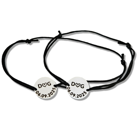 Bratari - Bratari Cuplu Personalizate cu Initiale si Data, Set 2 Bratari cu Banut Inox Waterproof 12 mm, Cadou Romantic pentru El si Ea