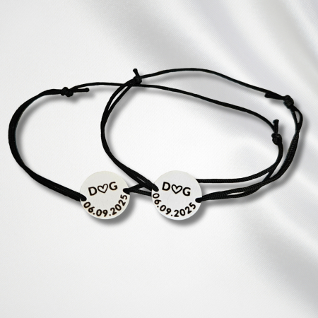 Bratari Cuplu Personalizate cu Initiale si Data, Set 2 Bratari cu Banut Inox Waterproof 12 mm, Cadou Romantic pentru El si Ea [4]