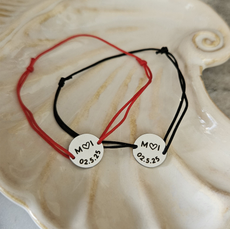 Bratari Cuplu Personalizate cu Initiale si Data, Set 2 Bratari cu Banut Inox Waterproof 12 mm, Cadou Romantic pentru El si Ea [5]