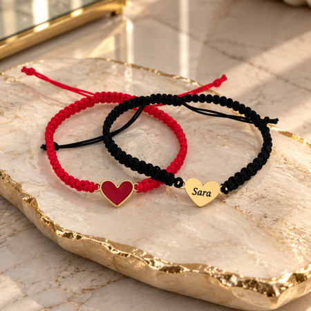 Set 2 Brățări Cuplu Inimioare Personalizate cu Initiale, Inox Waterproof, impletite [2]