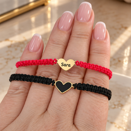 Set 2 Brățări Cuplu Inimioare Personalizate cu Initiale, Inox Waterproof, impletite [1]