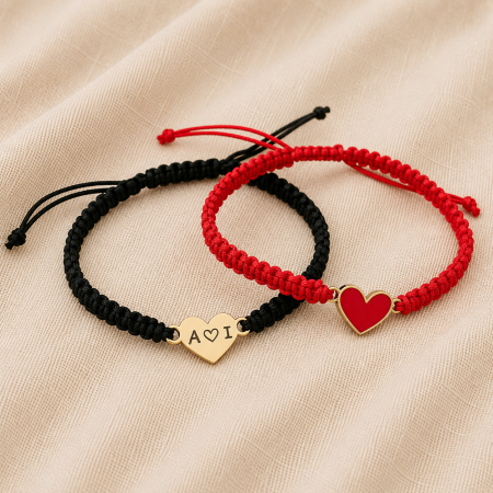 Set 2 Brățări Cuplu Inimioare Personalizate cu Initiale, Inox Waterproof, impletite [1]