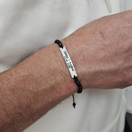 Set de 2 brățări pentru cuplu, din inox 304 waterproof, gravate cu nume și dată. Șnur mătăsos ajustabil, ambalaj elegant, felicitare cadou. [3]