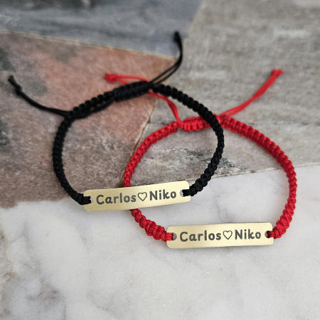 Set de 2 brățări pentru cuplu, gravate cu nume și inimioară [3]