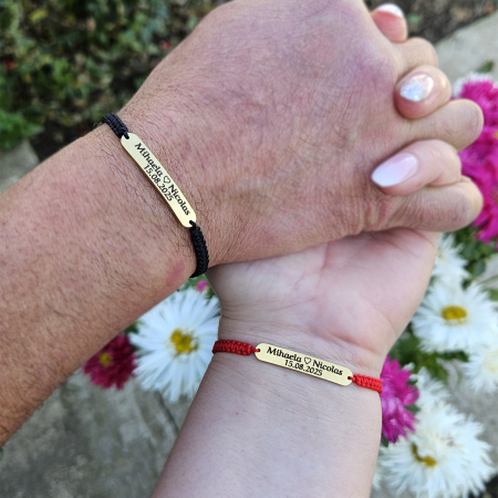 Set 2 brățări personalizate cu nume gravate pe plăcuțe aurii din inox IP plated [5]