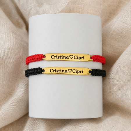 Bratari Cuplu - Set 2 brățări personalizate cu nume gravate pe plăcuțe aurii