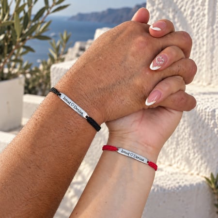 Bratari Cuplu - Set 2 brățări personalizate cu nume gravate pe plăcuțe
