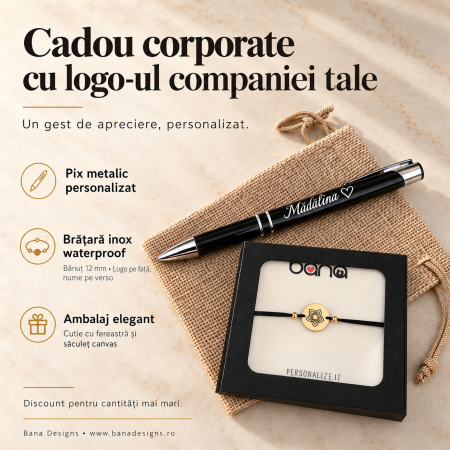 Cadou Corporate - Set cadou corporate cu logo, pix și brățară | Bana Designs