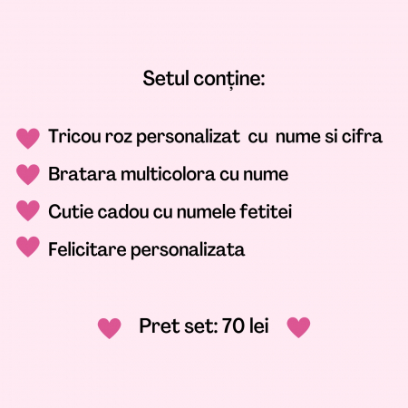 Set cadou personalizat pentru fetite, cu tricou, bratara, felicitare si cutie cadou [4]