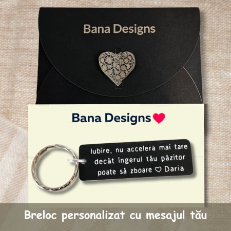 Set cadou personalizat pentru iubit cu cutie neagră, breloc gravat „Iubire, nu accelera...”, magnet foto și felicitare romantică. [1]