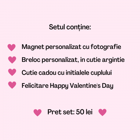Set cadou cuplu, pentru Valentine's Day, cu breloc personalizat, magnet, felicitare si cutie cadou [1]