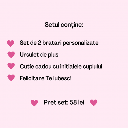 Set cadou cuplu, pentru Valentine's Day, cu bratari personalizate, ursulet, felicitare si cutie cadou [1]