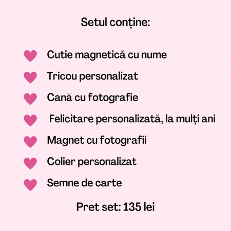Set cadou personalizat pentru fetite, cu tricou, colier, magnet, felicitare si cutie cadou [1]