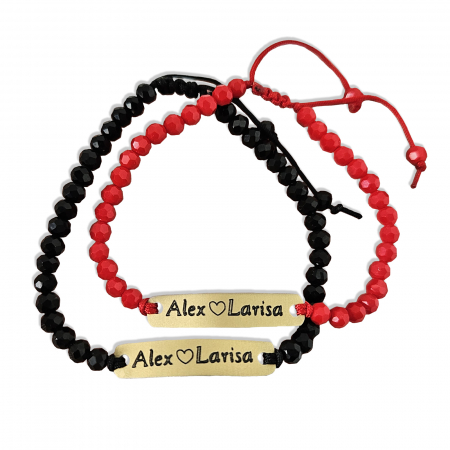 Set de 2 bratari aurii personalizate pentru cuplu, cu nume si inimioara, cu cristale [3]