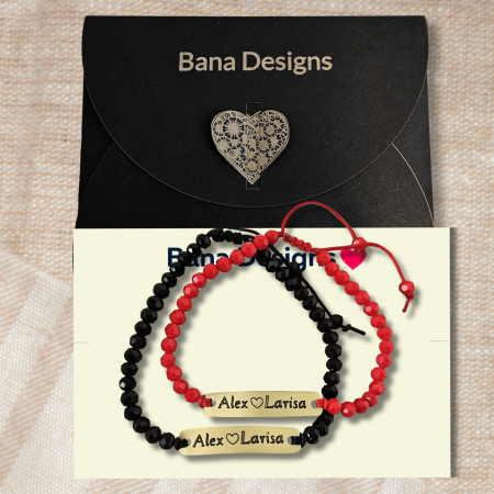 Set de 2 bratari aurii personalizate pentru cuplu, cu nume si inimioara, cu cristale [3]