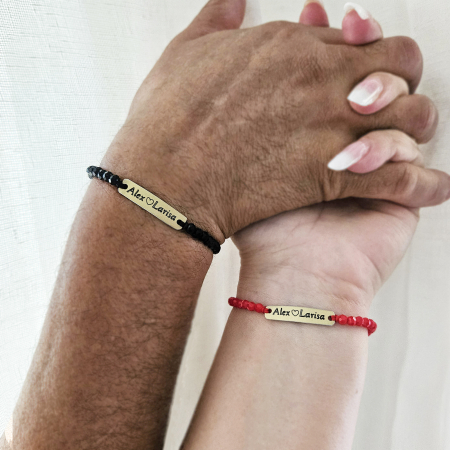Set de 2 bratari aurii personalizate pentru cuplu, cu nume si inimioara, cu cristale [2]