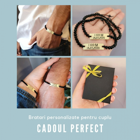 Set de 2 bratari personalizate pentru cuplu, cu initiale, data si margele din cristal [8]