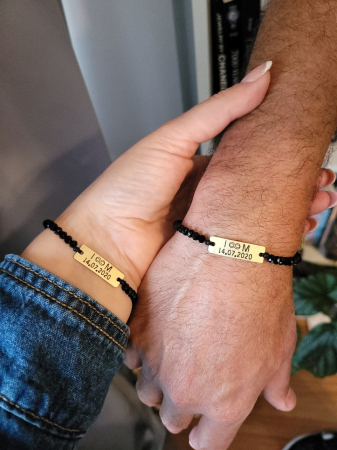 Bratara personalizata pentru cuplu, cu initiale, semnul infinitului, data relatiei si margele din cristal [3]