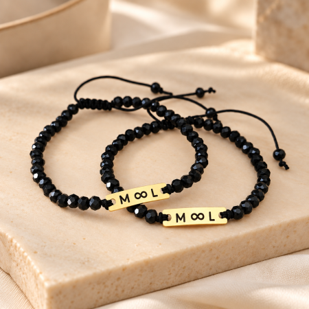 Bratari Cuplu - Set de 2 bratari personalizate pentru cuplu, cu initiale, data si margele din cristal