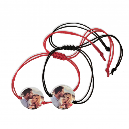 Cadouri pentru Cuplu - Set de 2 bratari personalizate cu fotografie imprimata si snur macrame, cadou pentru cuplu