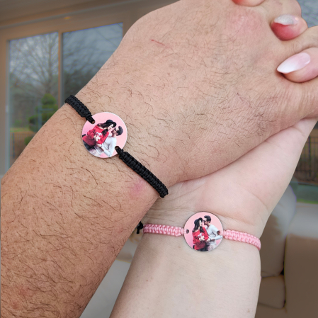 Bratari Personalizate - Set de 2 bratari personalizate cu fotografie imprimata si snur macrame, cadou pentru cuplu