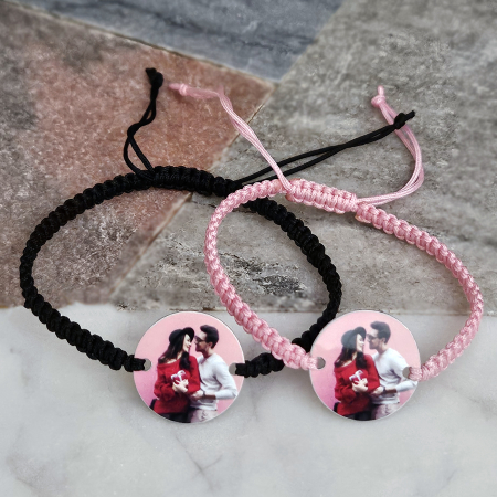 Set de 2 bratari personalizate cu fotografie imprimata si snur macrame, cadou pentru cuplu [3]