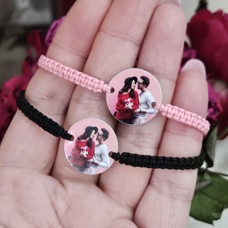 Set de 2 bratari personalizate cu fotografie imprimata si snur macrame, cadou pentru cuplu [5]