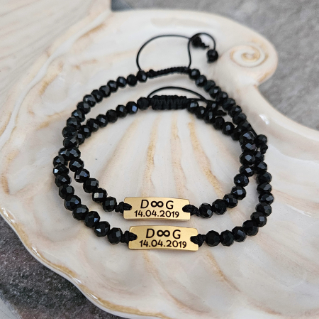 Set de 2 bratari personalizate pentru cuplu, cu initiale, data si margele din cristal [3]
