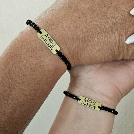 Bijuterii - Set de 2 bratari personalizate pentru cuplu, cu initiale, data si margele din cristal