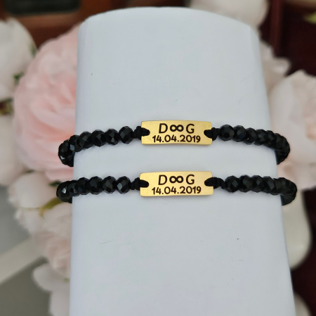 Bratari Cuplu - Set de 2 bratari personalizate pentru cuplu, cu initiale, data si margele din cristal