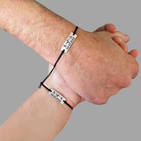 Set de 2 bratari personalizate pentru cuplu, gravate cu initiala, cardiograma si data [1]