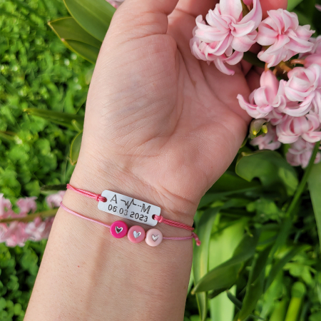 Set de 2 bratari personalizate pentru cuplu, gravate cu initiala, cardiograma si data [3]