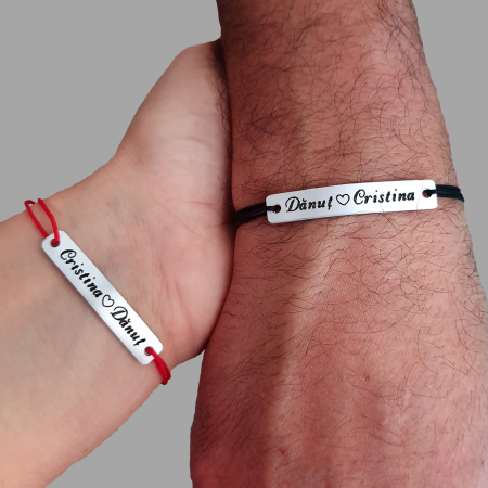 Set de 2 bratari personalizate pentru cuplu gravate cu nume si inimioara, cu inchidere ajustabila [6]