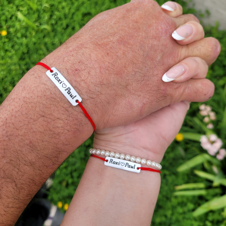 Bratari Cuplu - Set de 2 bratari personalizate pentru cuplu gravate cu nume si inimioara, cu inchidere ajustabila
