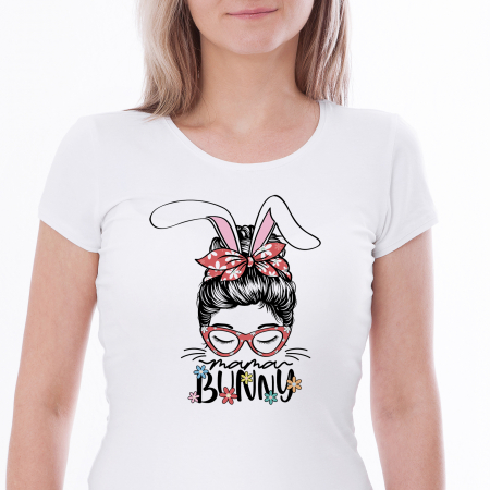 Cadouri pentru Paste - Tricou alb personalizat cu Mamma Bunny, pentru Paste